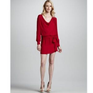 Haute Hippie Cowl Neck Tie-Waist Dress in Burgundy Red size Medium 100% Silk